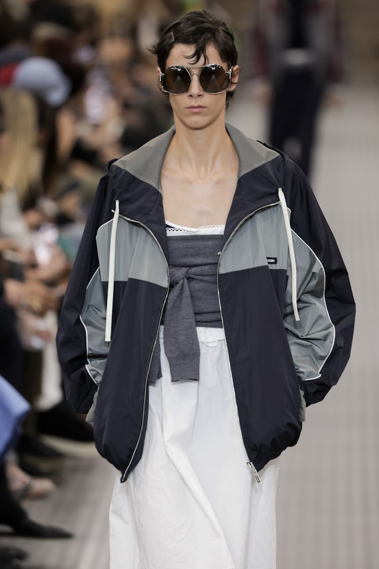PARIS, FRANCE - OCTOBER 01: A model walks the runway during the Miu Miu Ready to Wear Spring/Summer ...