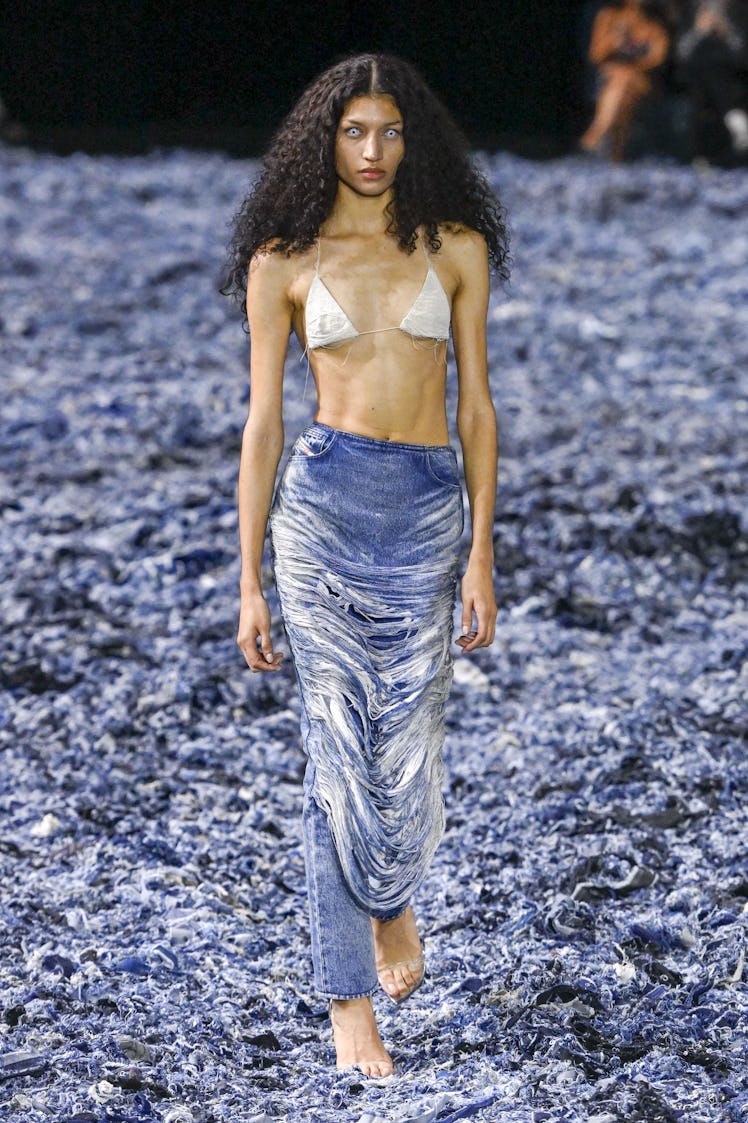 MILAN, ITALY - SEPTEMBER 21: A model walks the runway during the Diesel Ready to Wear Spring/Summer ...