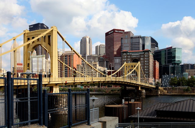 PITTSBURGH - AUGUST 25: View of downtown Pittsburgh and the Roberto Clemente Bridge in Pittsburgh, ...
