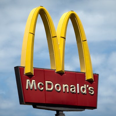 CHICAGO, ILLINOIS - MAY 13: A sign towers over a McDonald's restaurant on May 13, 2025 in Chicago, Illinois. The chain is bringing back Squishmallow plushies as Happy Meal toys for a limited time.