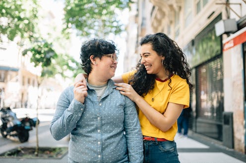 Lesbian couple hanging out in the city