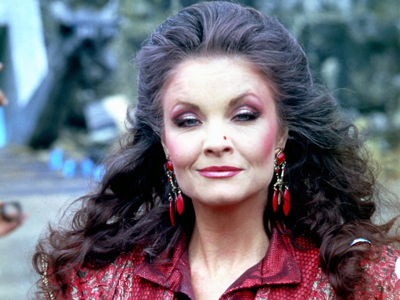 English actress Kate O'Mara (1939 - 2014) on the set of the 'Time And The Rani', an episode in the B...