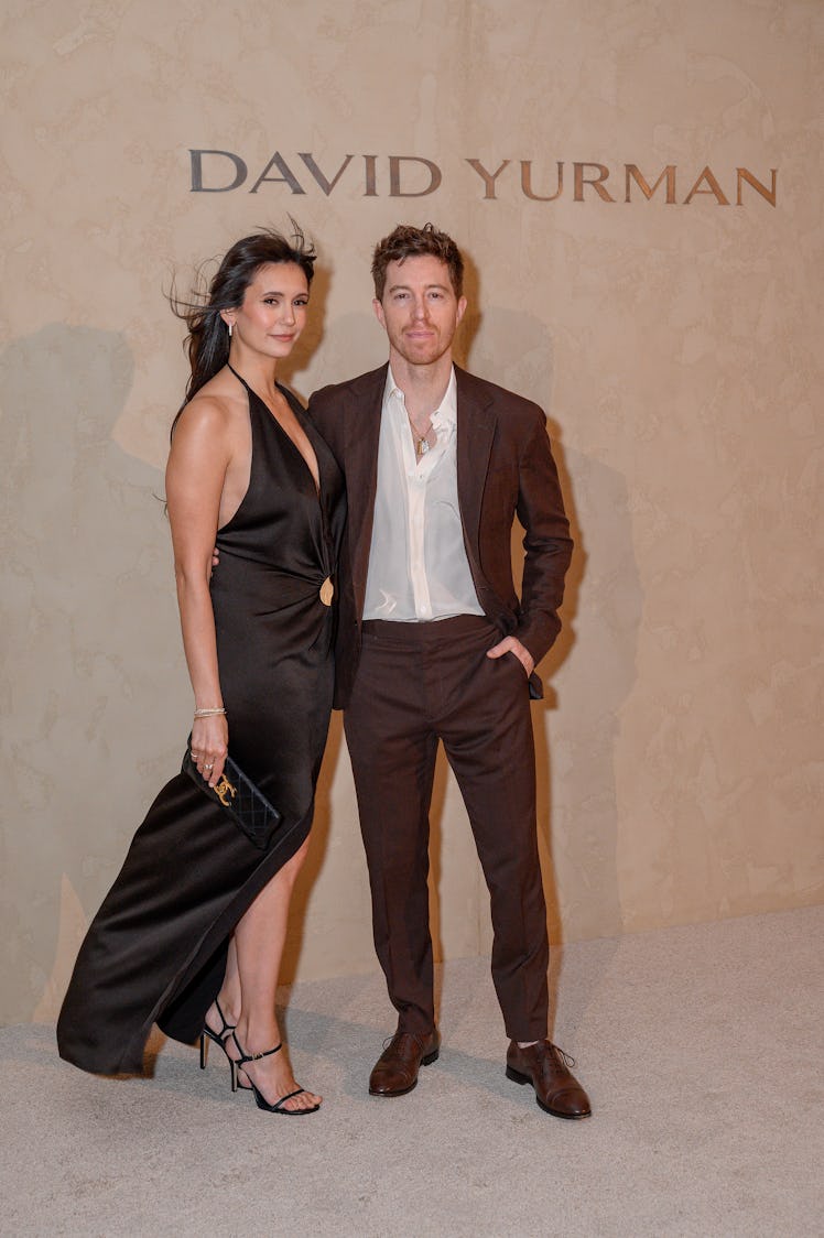MIAMI BEACH, FLORIDA - MAY 01: Nina Dobrev and Shaun White walk the red carpet during the David Yurm...
