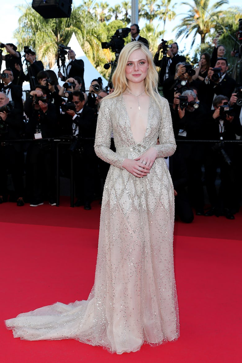 Elle Fanning attends the "The Mastermind" red carpet at the 78th annual Cannes Film Festival at Pala...