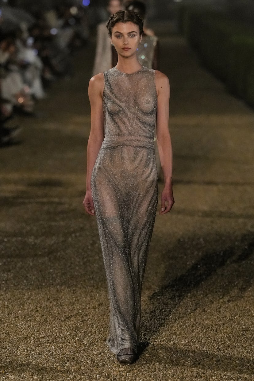 A model at the Dior Cruise 2026 show held at the Villa Albani Torlonia on May 27, 2025 in Rome, Ital...