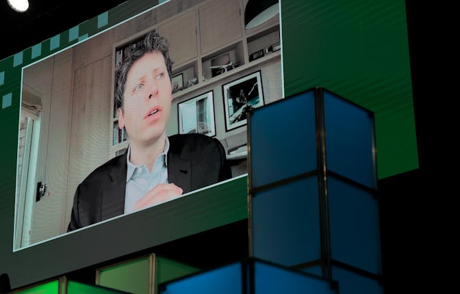 WASHINGTON, DC - APRIL 24: OpenAI CEO Sam Altman speaks remotely during a keynote discussion for the...