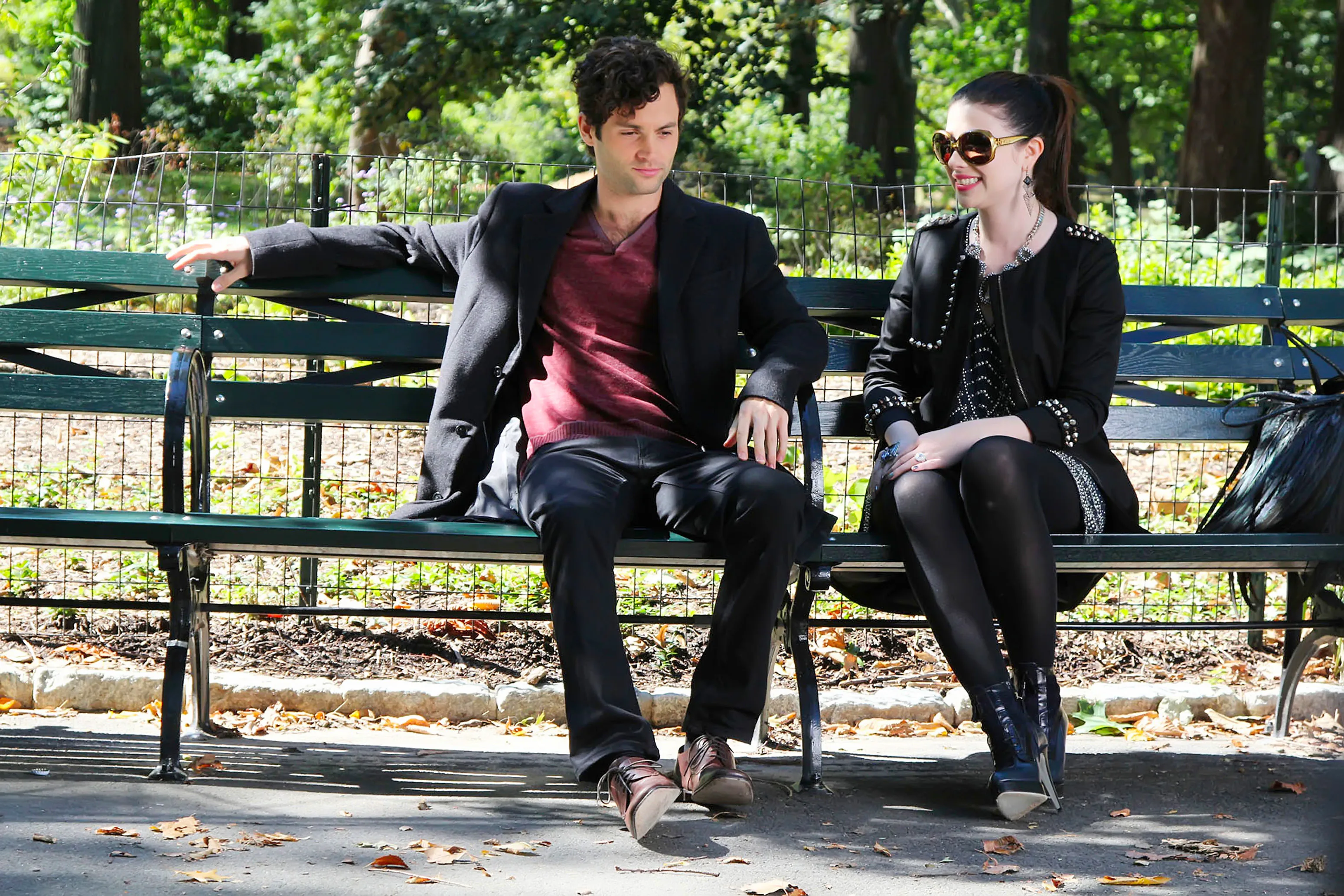 Michelle Trachtenberg and Penn Badgley are seen on set of 'Gossip Girl' on September 24, 2012 in New...