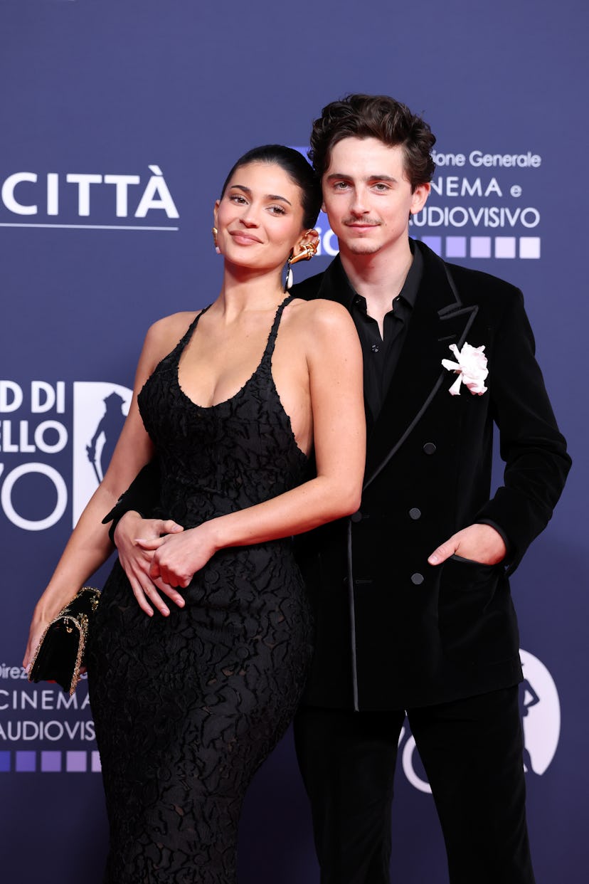 ROME, ITALY - MAY 07: Kylie Jenner and Timothée Chalamet attend the photocall during the 70th David ...