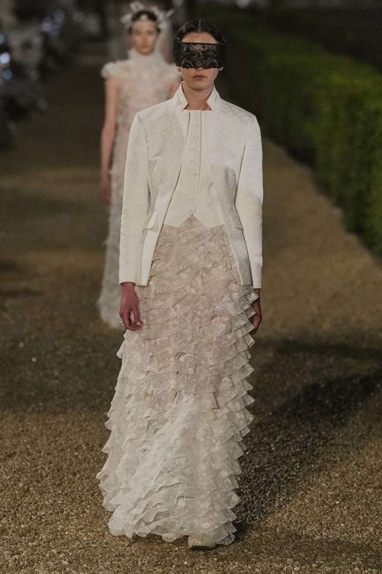 A model at the Dior Cruise 2026 show held at the Villa Albani Torlonia on May 27, 2025 in Rome, Ital...