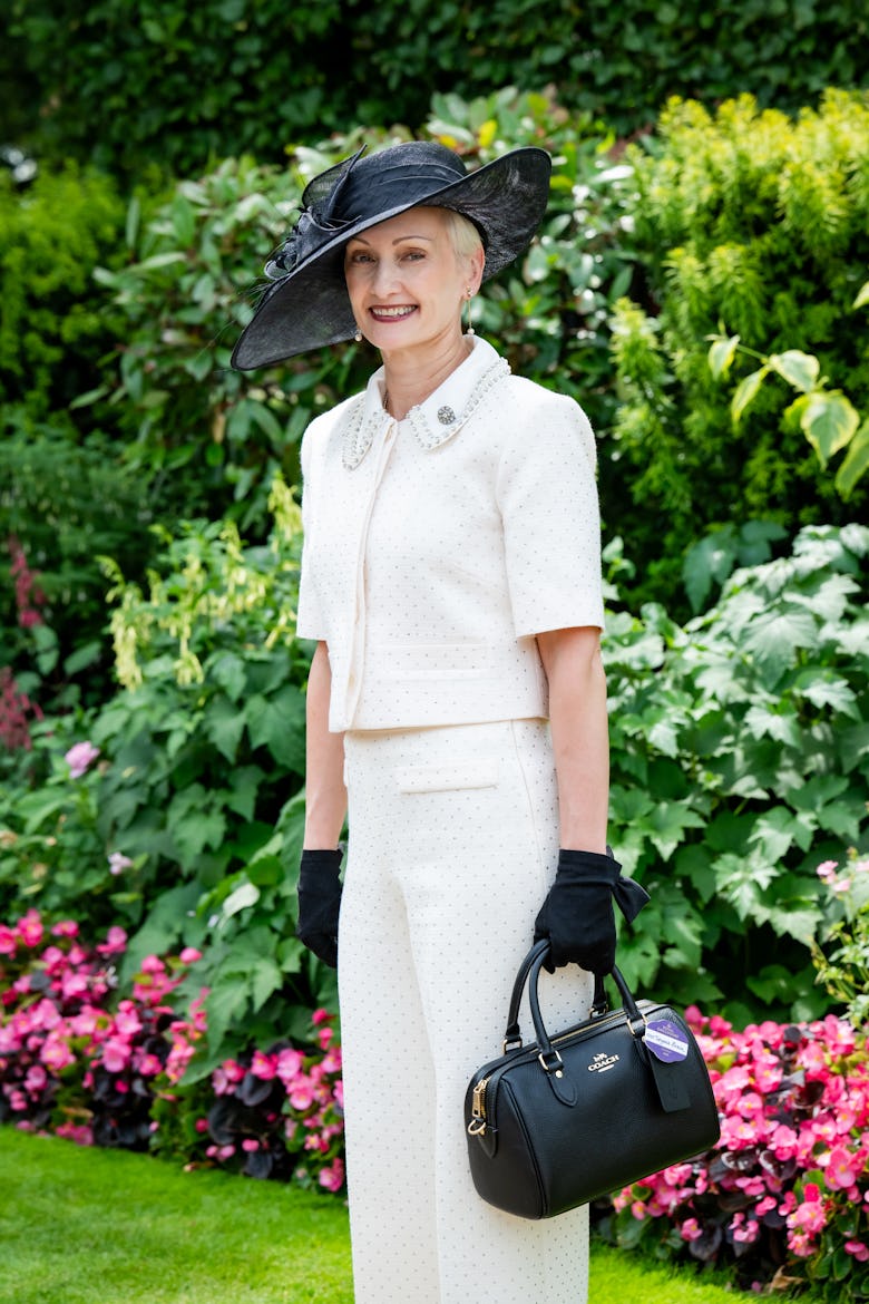 Tatyana Brain (wearing a vintage Harrods hat and Sandro suit) attends the 1st day of Royal Ascot on ...