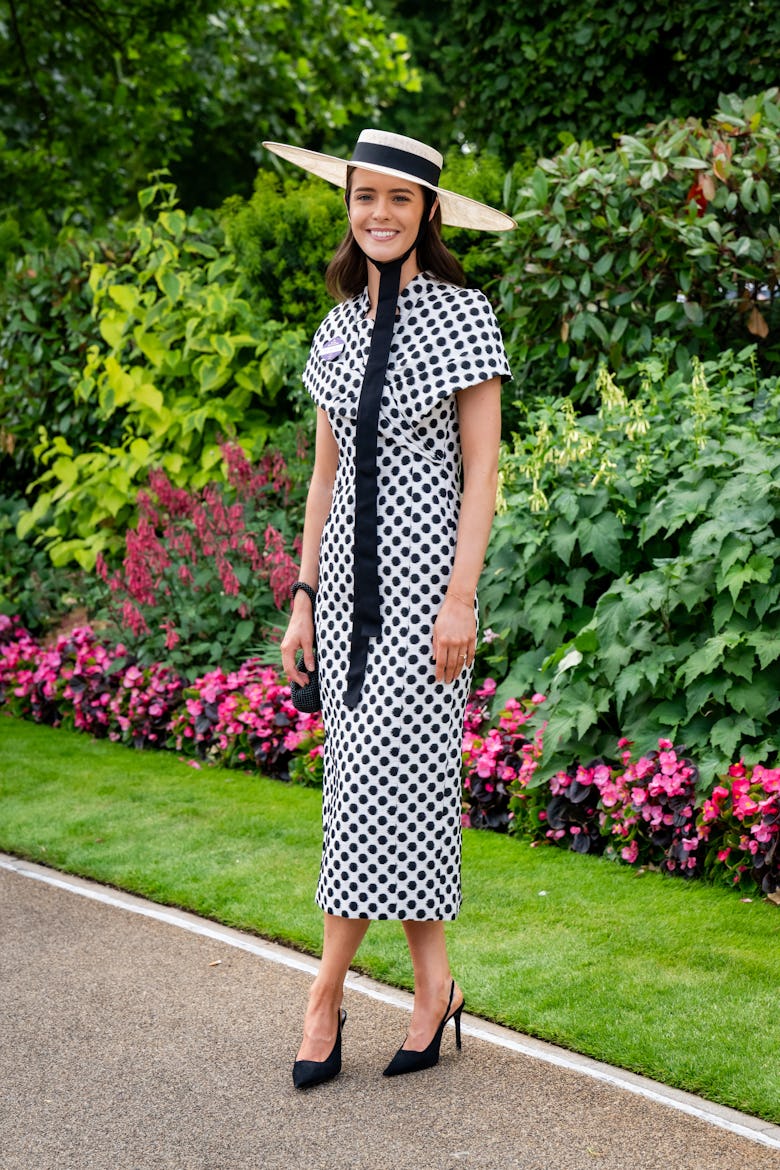 Tegan Dalman (wearing a Karen Millen dress and hat and Mango shoes) attends the 1st day of Royal Asc...