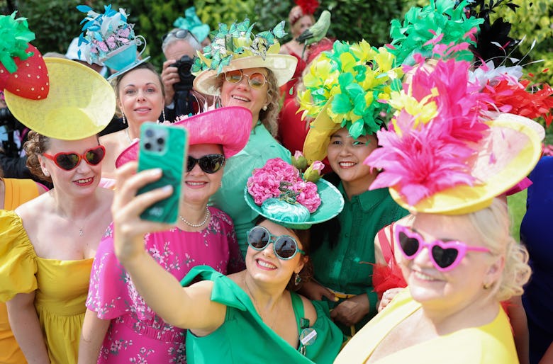 Anna Gilder (below centre) and guests attend day one of Royal Ascot at Ascot Racecourse on June 17,...