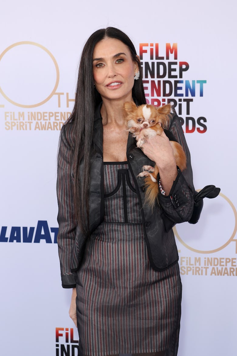 Demi Moore and Pilaf attend the 2025 Film Independent Spirit Awards on February 22, 2025 in Santa Mo...