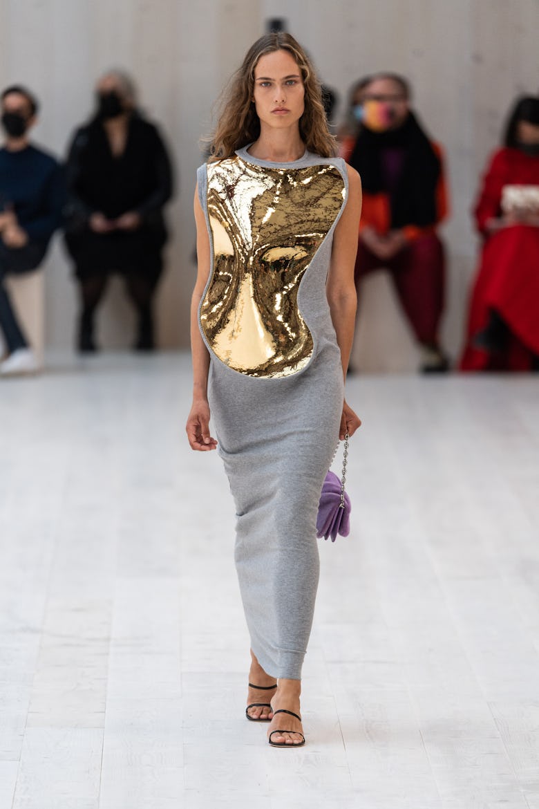 A model walks the runway during the Loewe Ready to Wear Spring/Summer 2022 fashion show