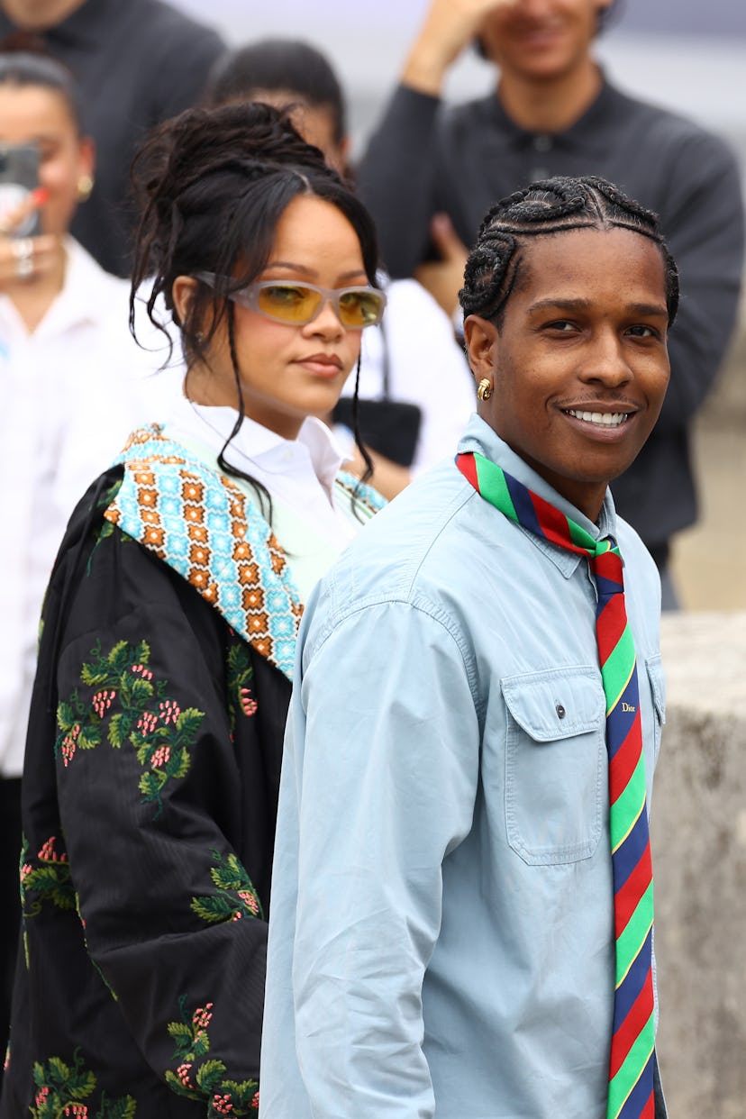 A$AP Rocky and Rihanna attends the Dior Homme Menswear Spring/Summer 2026 show as part of Paris Fash...
