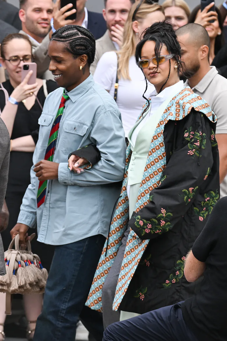 PARIS, FRANCE - JUNE 27: ASAP Rocky and Rihanna attend the Dior Homme Menswear Spring/Summer 2026 sh...
