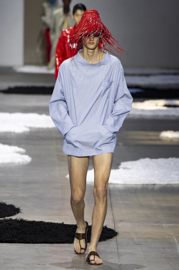 MILAN, ITALY - JUNE 22: A model walks the runway during the Prada Ready to Wear Spring/Summer 2026 f...