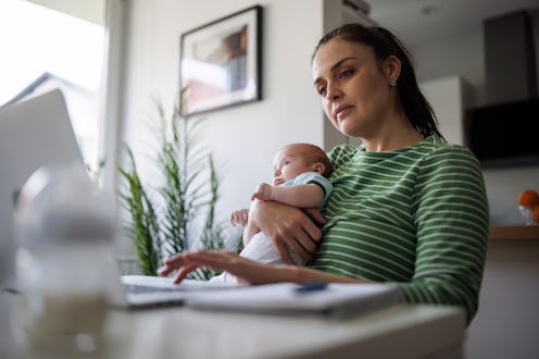 Mother working at home