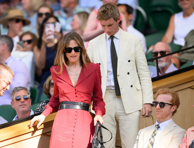 Hannah Bagshawe and Eddie Redmayne attend day one of the Wimbledon Tennis Championships at the All E...
