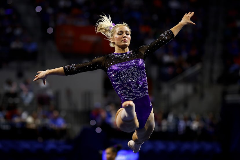Olivia Dunne of the LSU Tigers competes during a meet against the Florida Gators.