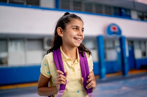 Child student girl contemplating at school