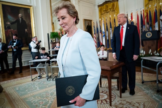 Secretary of Education Linda McMahon and President Donald J Trump in the White House.