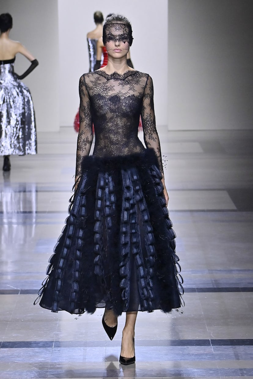 A model walks the runway during the Georges Chakra Haute Couture Fall/Winter 2025-2026 fashion show ...
