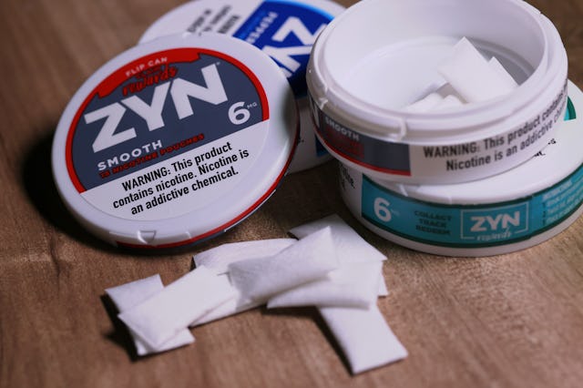 NEW YORK, NEW YORK - JANUARY 29: In this photo illustration, ZYN nicotine cases and pouches are see...