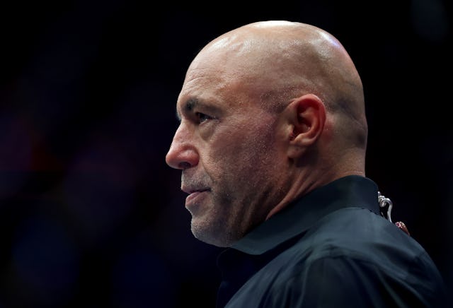 NEWARK, NEW JERSEY - JUNE 07: Joe Rogan looks on during UFC 316 at the Prudential Center on June 07...