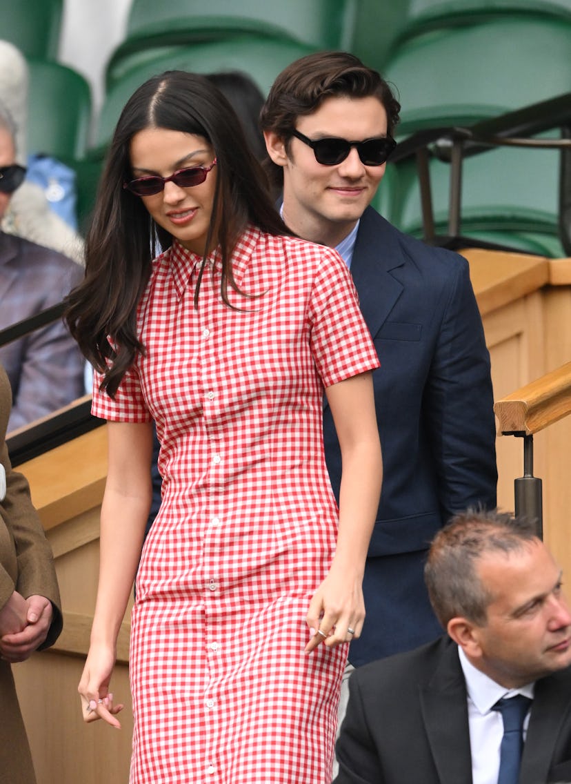 Olivia Rodrigo and Louis Partridge attend day three of the Wimbledon Tennis Championships at the Al...