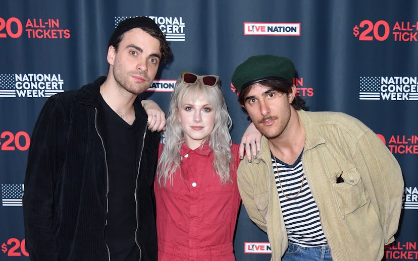 NEW YORK, NY - APRIL 30: (L-R) Taylor York, Hayley Williams, and Zac Farro of Paramore attend Live ...