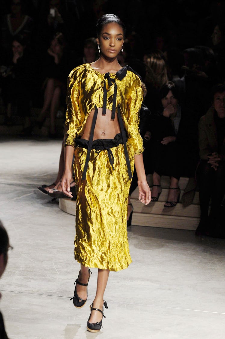 MILAN, ITALY - SEPTEMBER 23:  (UK OUT) A model walks the runway during the Prada show part of Milan ...