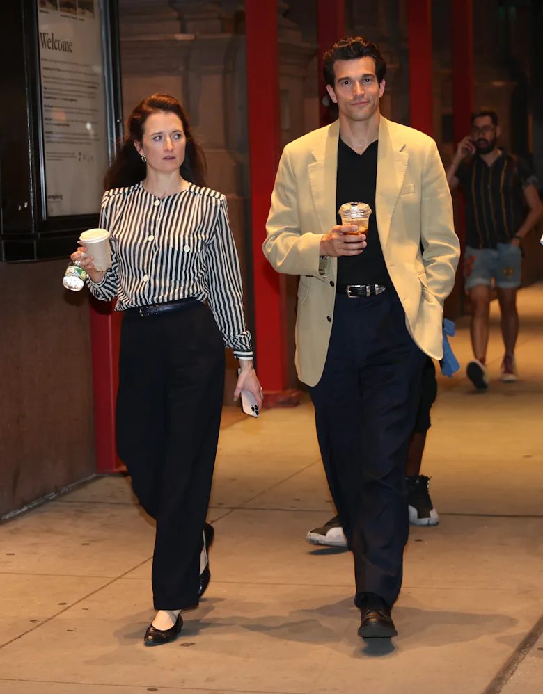 Grace Gummer and Paul Kelly are seen filming at the "American Love Story" set outside the 'Russian T...