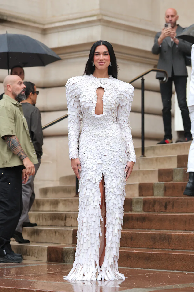 dua lipa cut out dress Dua Lipa Wore a Plunging Gown With Ovary Cutouts at the 2024 Grammys