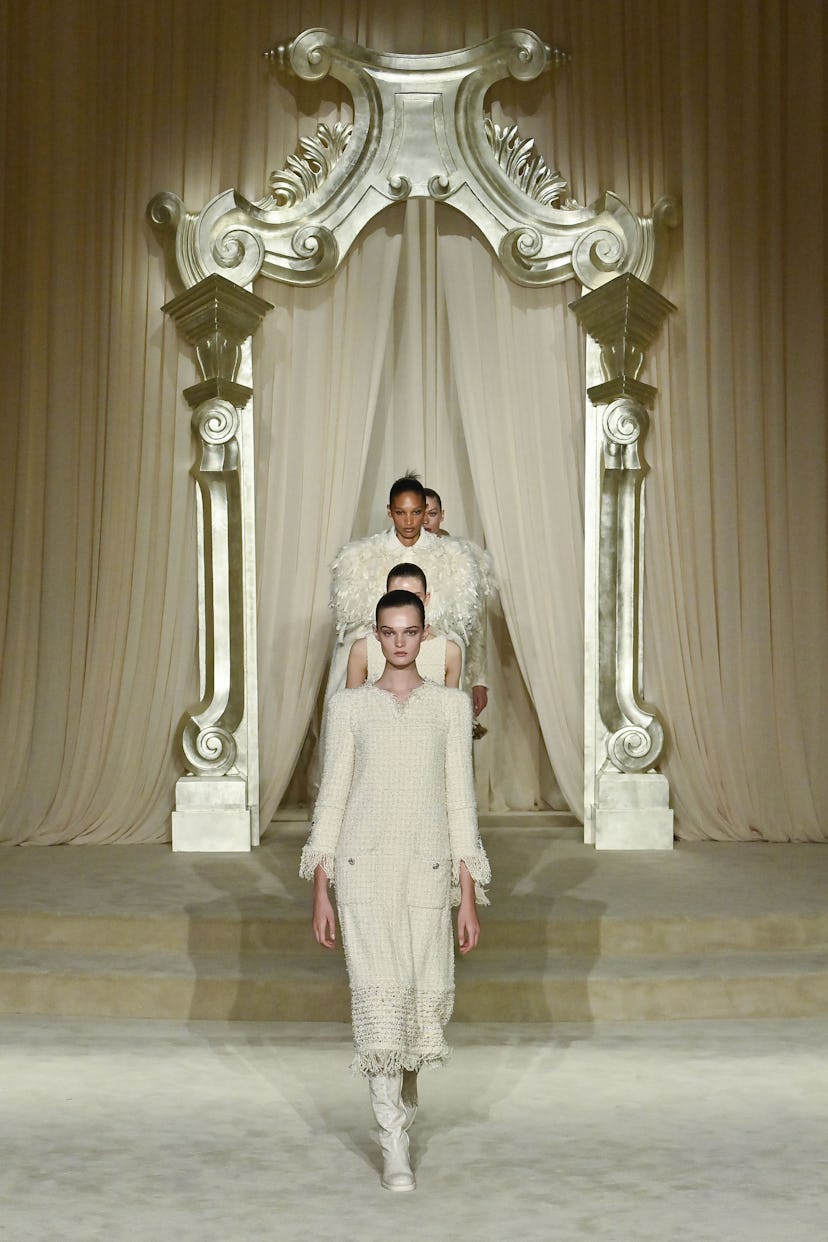 PARIS, FRANCE - JULY 08: A model walks the runway during the Chanel Haute Couture Fall/Winter 2025-2...