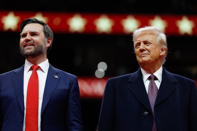 WASHINGTON, DC - JANUARY 20: U.S. Vice President J.D. Vance and U.S. President Donald Trump watch du...