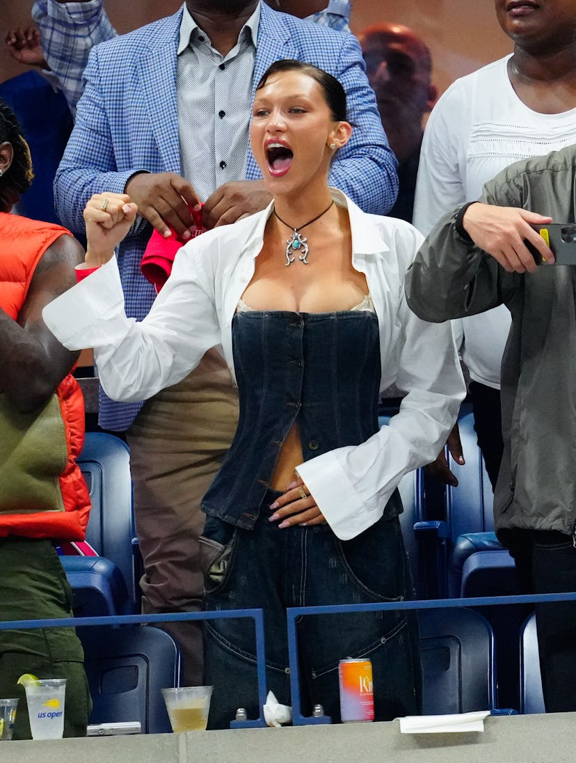 Bella Hadid and Marc Kalman at the 2022 US Open at USTA Billie Jean King National Tennis Center on A...