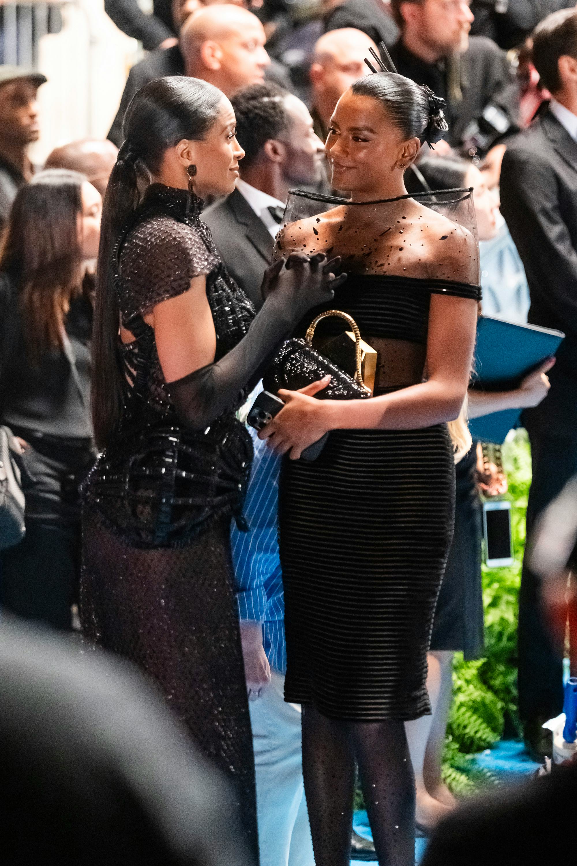 Ciara (L) and Simone Ashley are seen filming 'The Devil Wears Prada 2' at the Museum of Natural Hist...