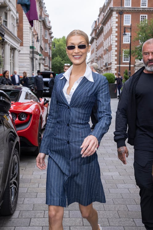LONDON, ENGLAND - MAY 18: Bella Hadid arrives at Selfridges to celebrate the launch of her new fragr...