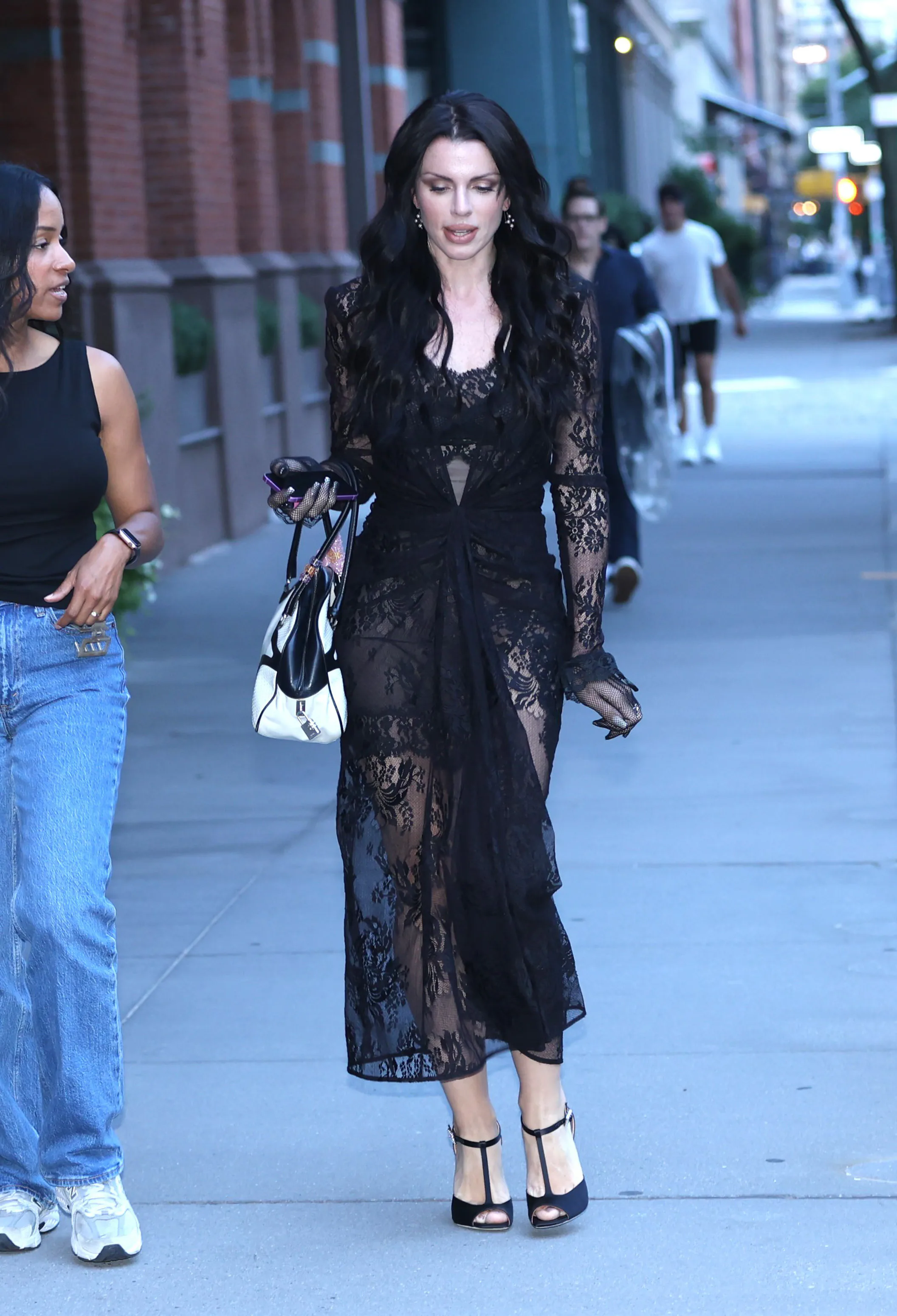 julia fox lace up dress Julia Fox Dons Sheer Lace Dress For Role On 