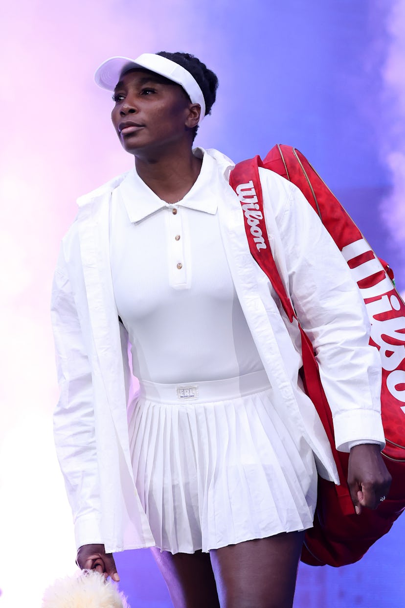 NEW YORK, NEW YORK - AUGUST 25: Venus Williams of the United States walks onto the court prior to he...
