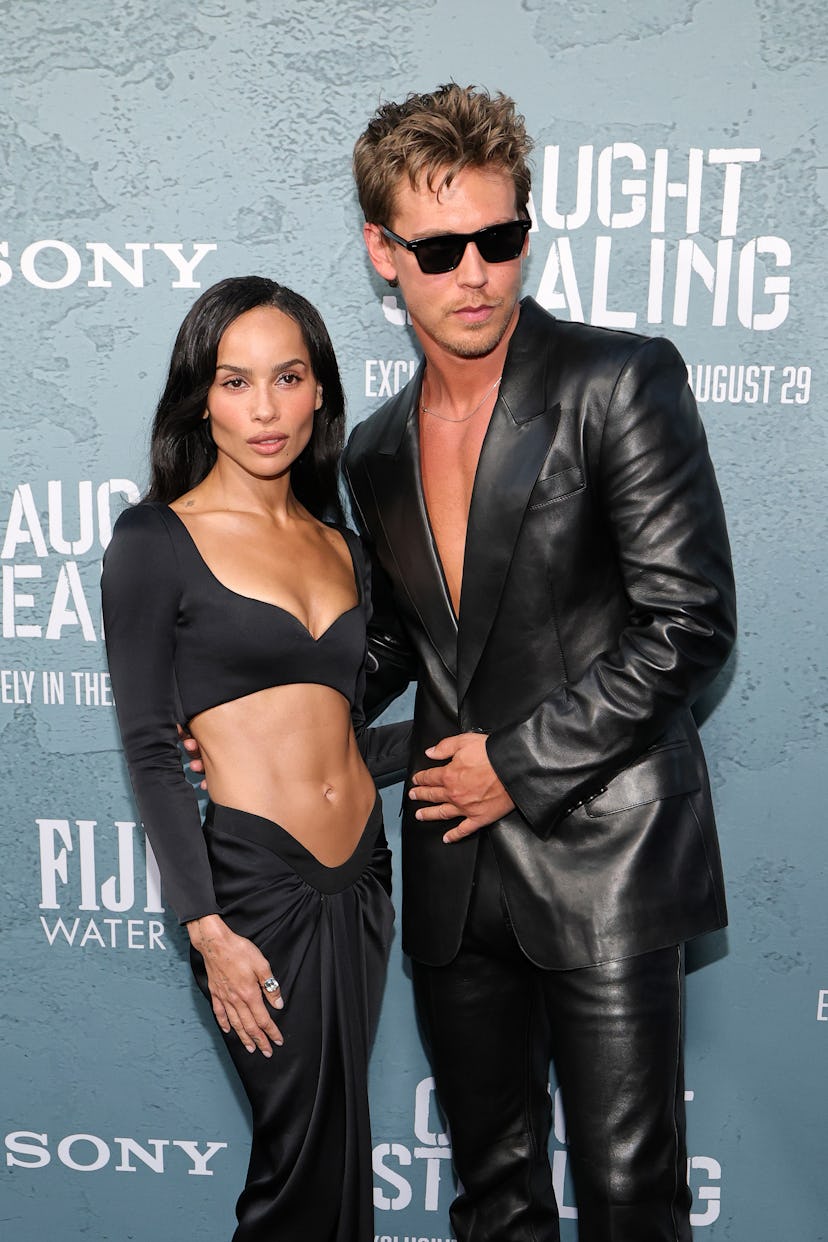 Zoë Kravitz and Austin Butler attend Columbia Pictures' "Caught Stealing" premiere at Regal Union Sq...