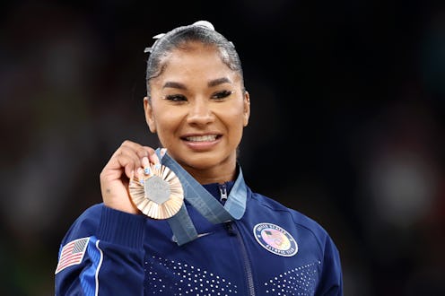 PARIS, FRANCE - AUGUST 05: Jordan Chiles of Team USA looks on with her Bronze Medal from the Women's...