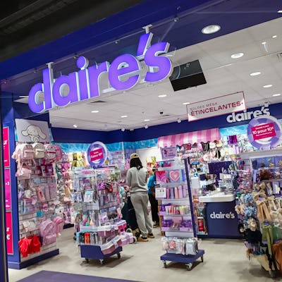Illustration of the Claire s store and sign, accessories, beauty, jewelry, hair inside the Les Ateliers Gaite shopping center in the 14th arrondissement of Paris, France, on June 25, 2025. (Photo by Riccardo Milani / Hans Lucas via AFP) (Photo by RICCARDO MILANI/Hans Lucas/AFP via Getty Images)