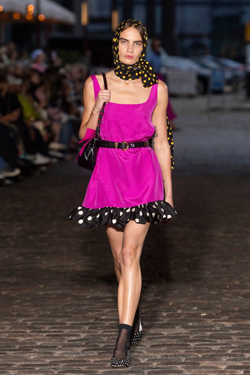 COPENHAGEN, DENMARK - AUGUST 04: A model walks the runway at the Mulberry x Caro Editions show durin...