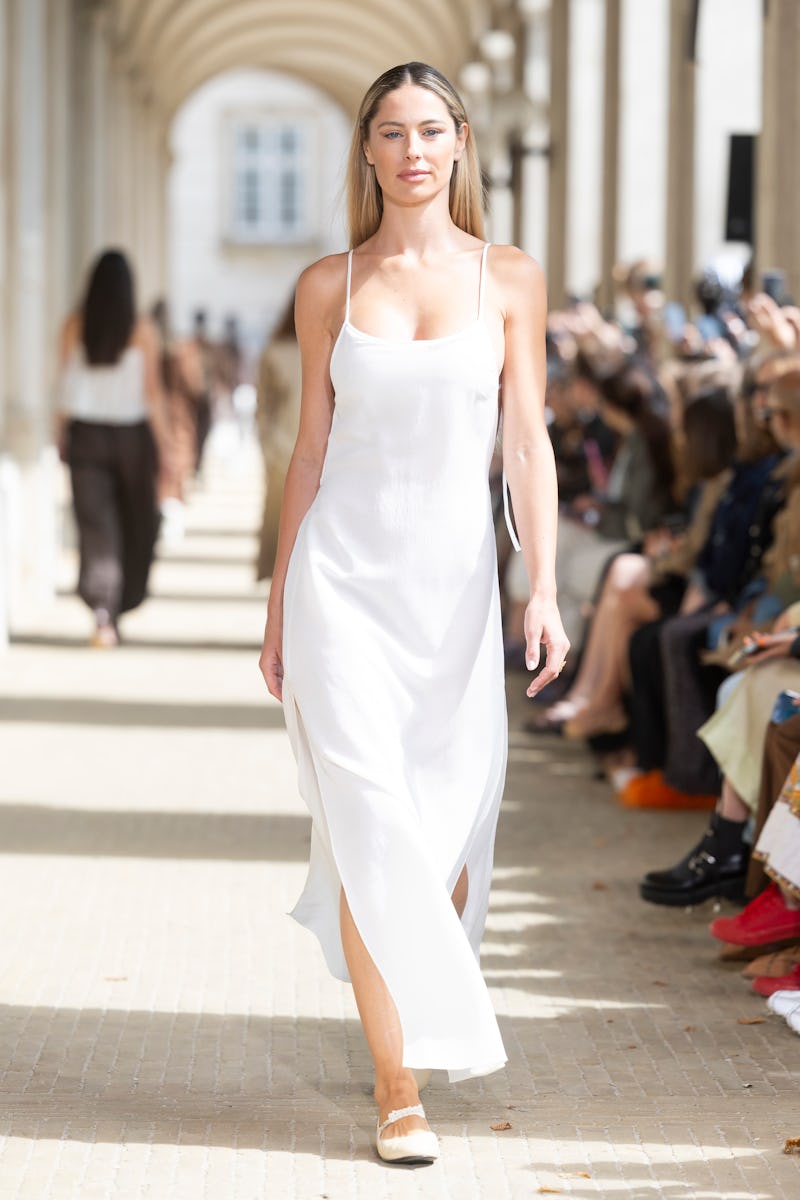 COPENHAGEN, DENMARK - AUGUST 06: A model walks on the runway at the The Garment show during Copenhag...