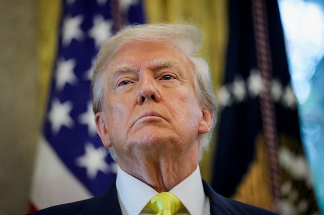 WASHINGTON, DC - AUGUST 07: U.S. President Donald Trump takes a question in the Oval Office on Augus...