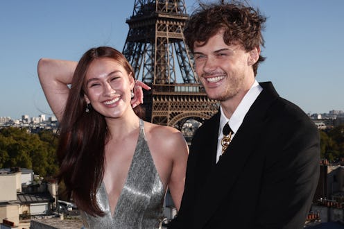 US actress Lola Tung and US actor Christopher Briney pose during a photocall on the roof of the Shan...