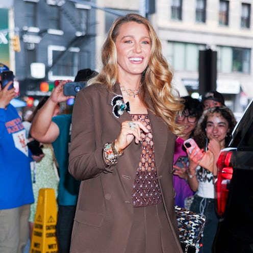 NEW YORK, NEW YORK - SEPTEMBER 05: Blake Lively is seen outside Glossy Pop at the Fashion Institute ...
