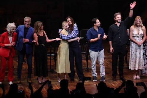 NEW YORK, NEW YORK - SEPTEMBER 22: Michelle Williams and Katie Holmes embrace along cast members dur...